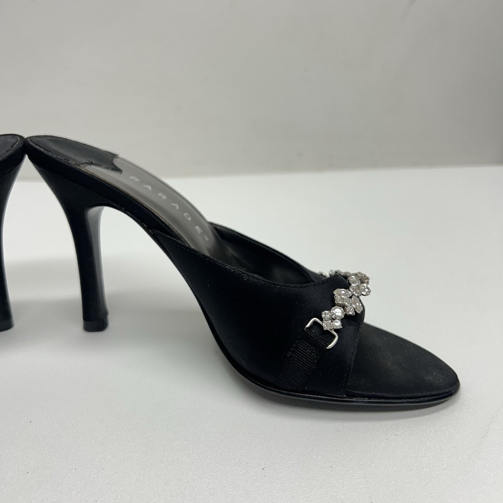 Vintage Parade Y2K Black Rhinestone Stiletto Mule Heels Party Cocktail Size 6 - Picture 8 of 14